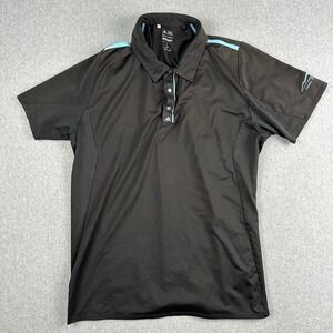 Adidas Golf Puremotion Mens Polo Shirt Black Light Blue Trim XL Diablo 1914